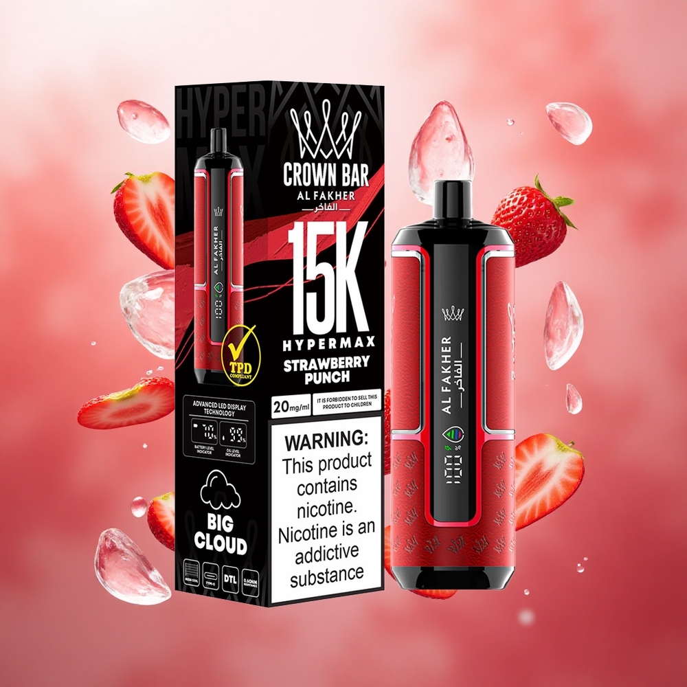 Al Fakher Crown Bar 15K Hypermax 22ml Braškų Punch Lithuanian wholesale