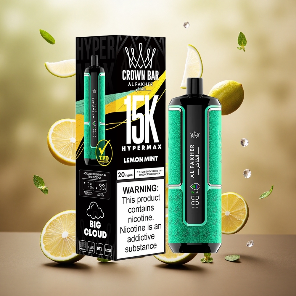 Al Fakher Crown Bar 15K Hypermax 22ml Citrinų Mėtų Vienkartinis Vape Lithuanian wholesale