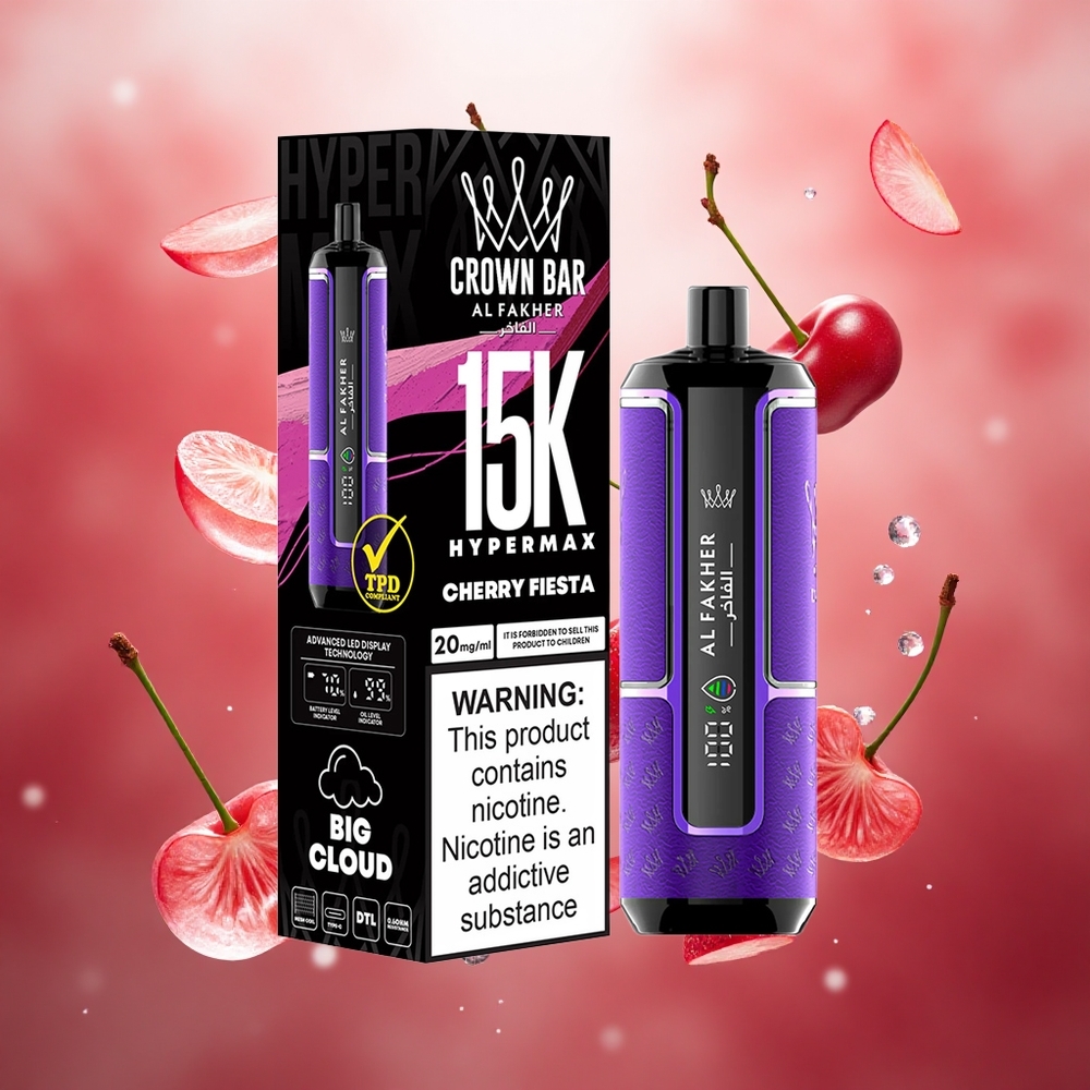 Al Fakher Crown Bar 15K Hypermax 22ml DTL 6mg/m Cherry Fiesta Lithuanian wholesale