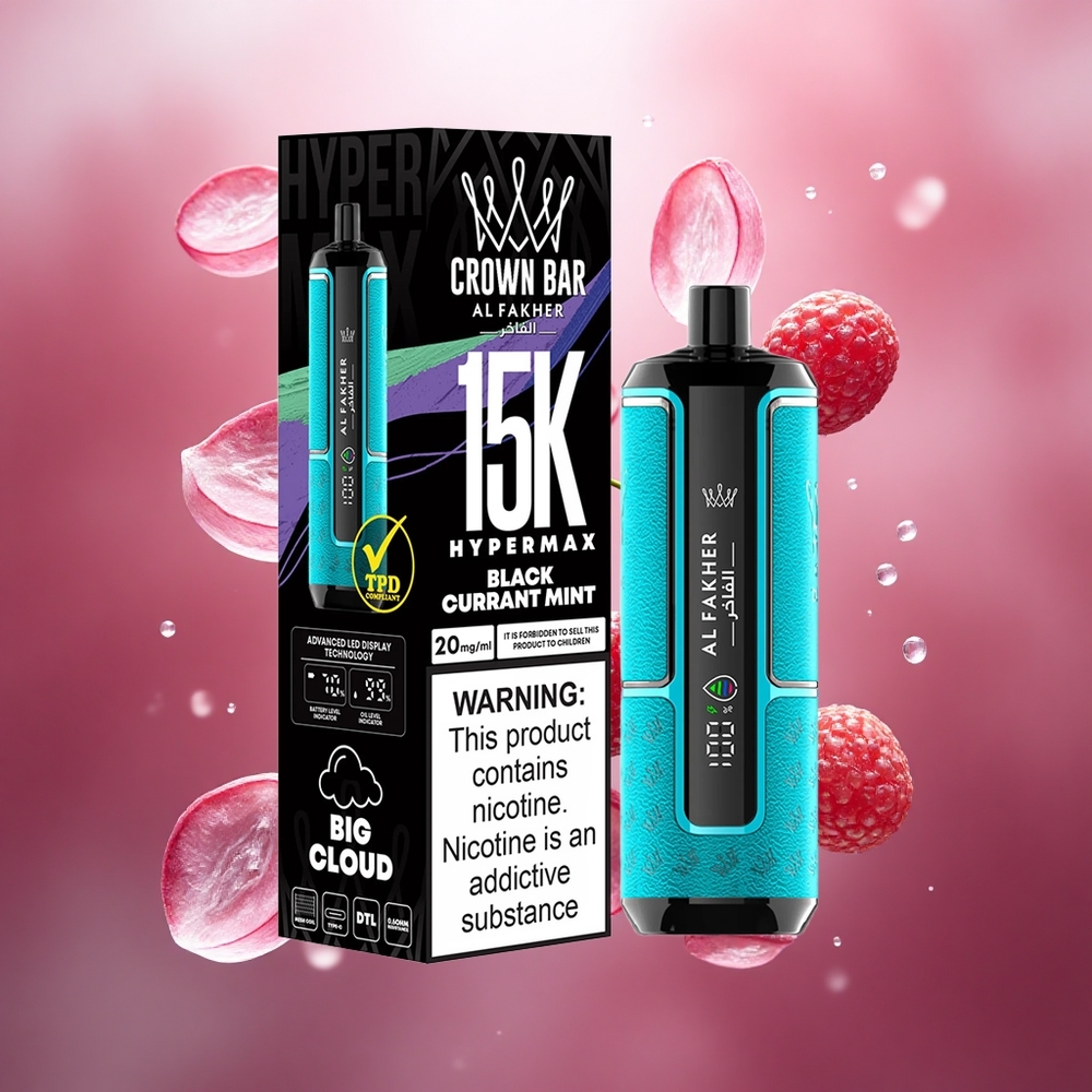 Al Fakher Crown Bar 15K Hypermax 22ml DTL Juodųjų serbentų mėta Lithuanian wholesale