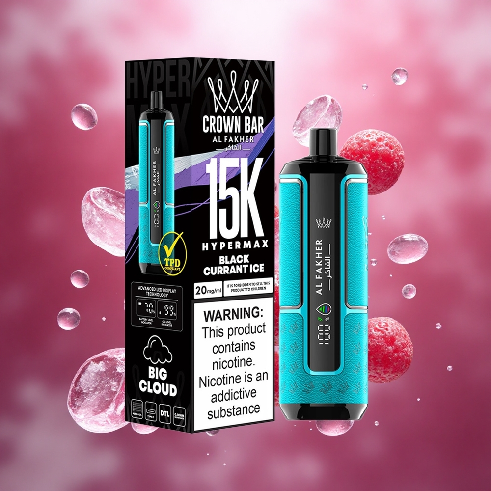 Al Fakher Crown Bar 15K Hypermax 22ml Juodųjų Serbentų Ledas Lithuanian wholesale