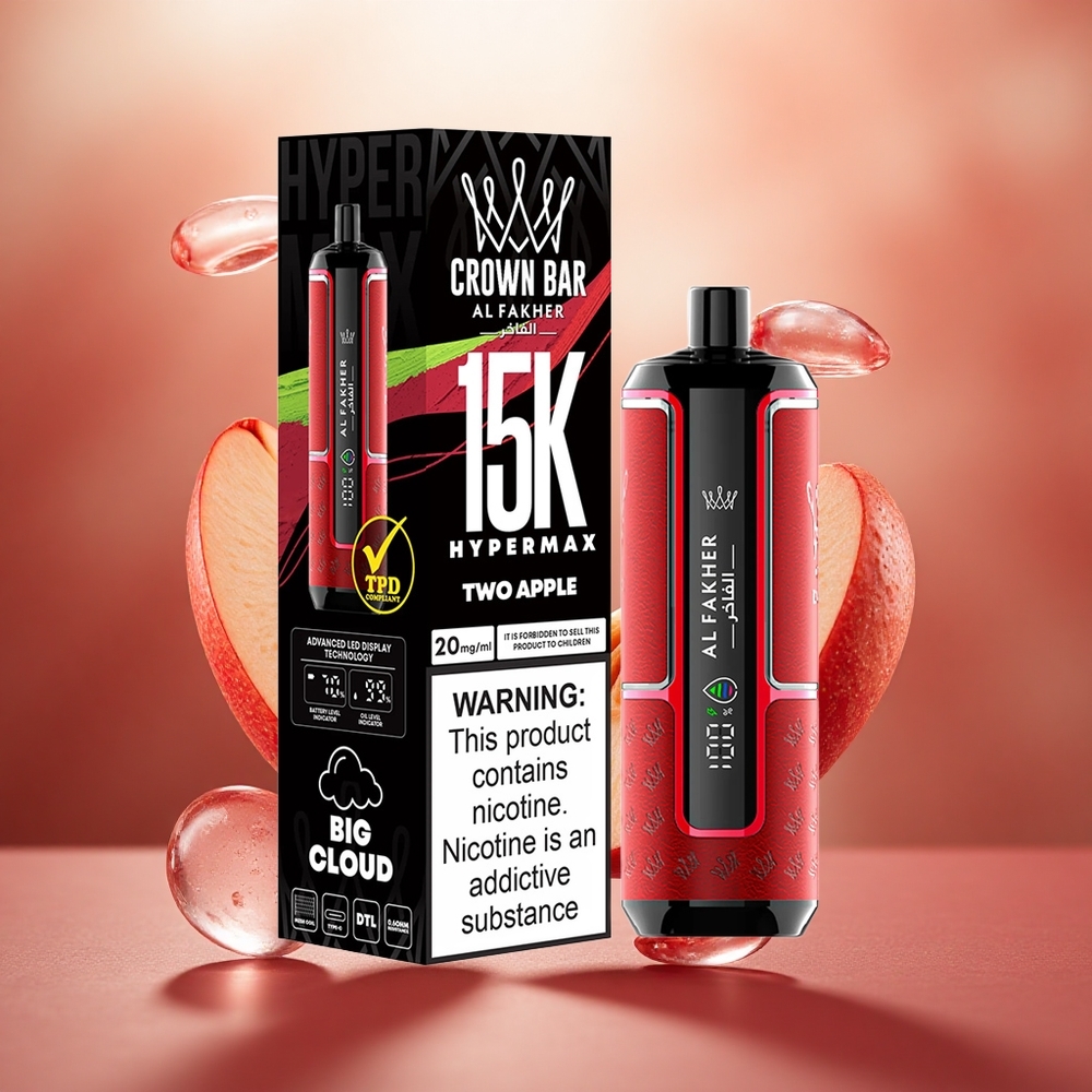 Al Fakher Crown Bar 15K Hypermax Dvynių Obuolių 22ml Vienkartinis Vape Kit Lithuanian wholesale