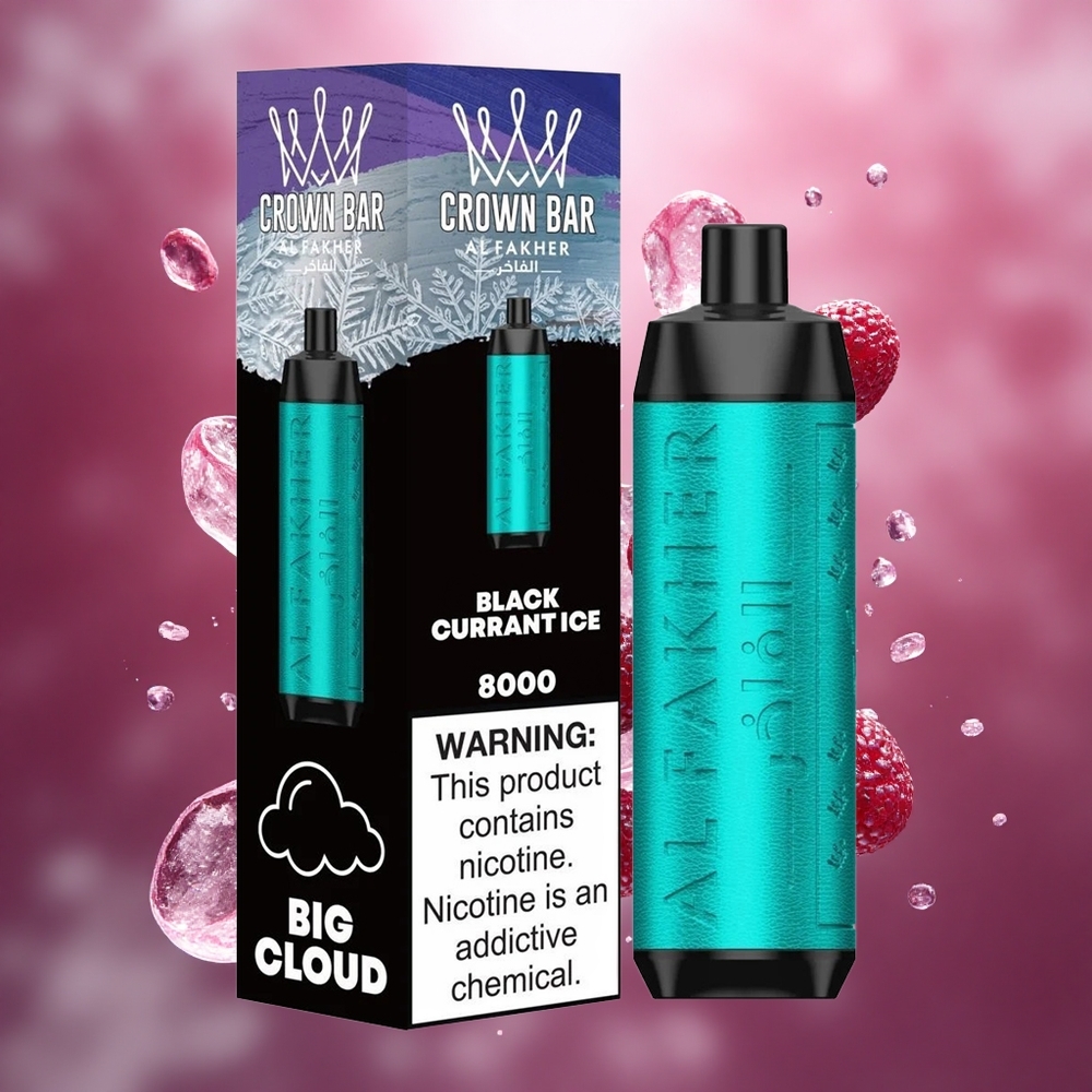 Al Fakher Crown Bar 8000 Crystal 18ml Juodojo Serbento Ledas Vienkartinis Vape Lithuanian Wholesale