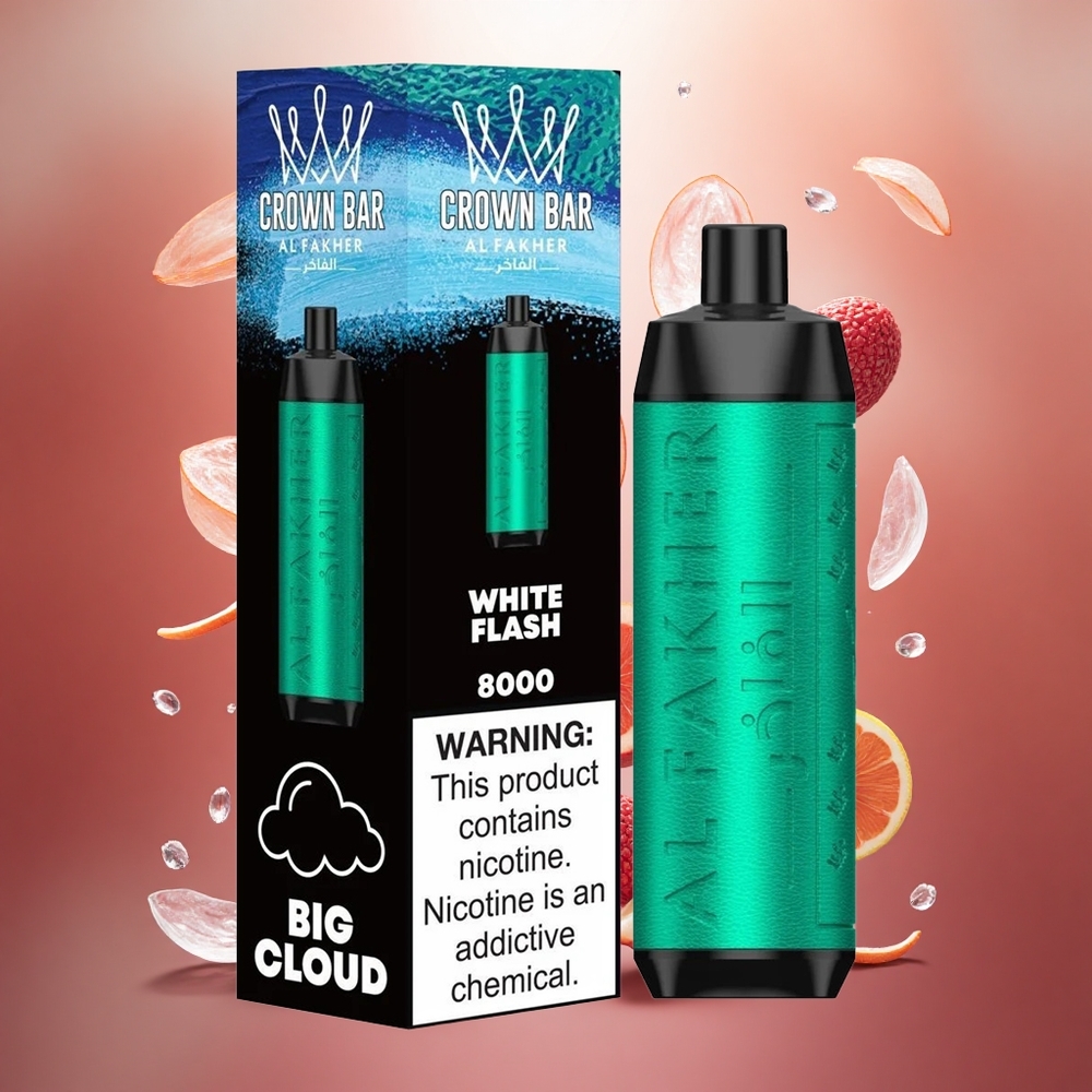 Al Fakher Crown Bar 8000 Kristalas Vienkartinis Vape Baltas Žaibas 600mAh Lithuanian wholesale