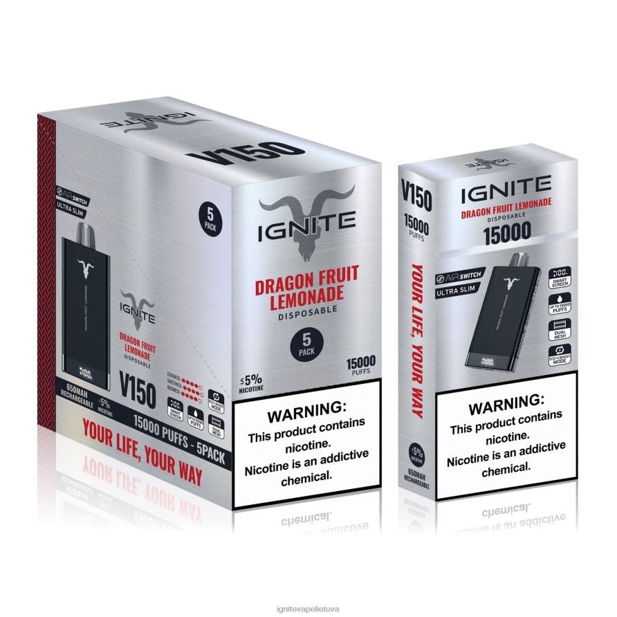 IGNITE V150 Vape rašiklis 5 vnt P2DT693 IGNITE vape shop arbūzo drakono vaisius
