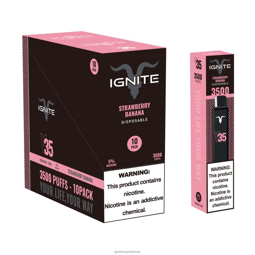 IGNITE V35 Vape rašiklis 10 vnt P2DT616 IGNITE tobacco outlet bananų ledas