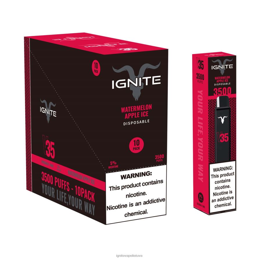 IGNITE V35 Vape rašiklis 10 vnt P2DT616 IGNITE tobacco outlet bananų ledas