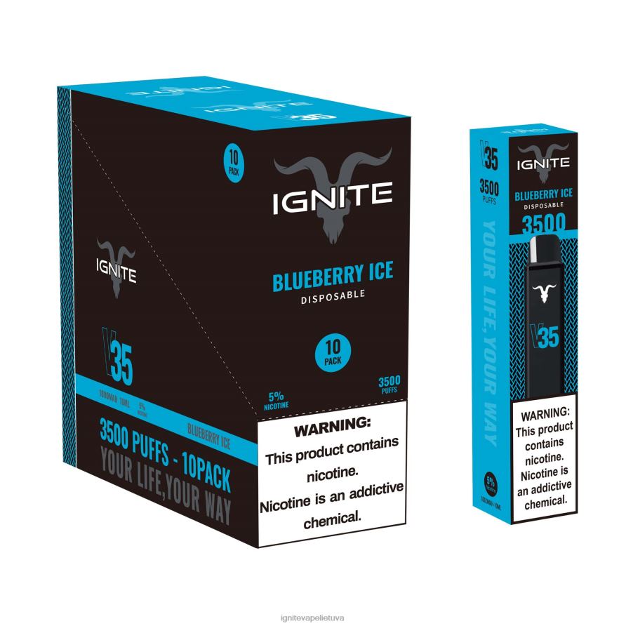 IGNITE V35 Vape rašiklis 10 vnt P2DT616 IGNITE tobacco outlet bananų ledas
