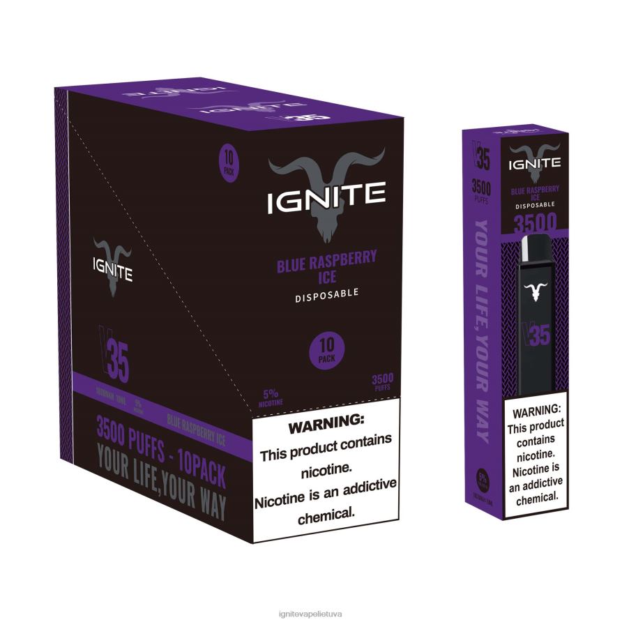 IGNITE V35 Vape rašiklis 10 vnt P2DT616 IGNITE tobacco outlet bananų ledas