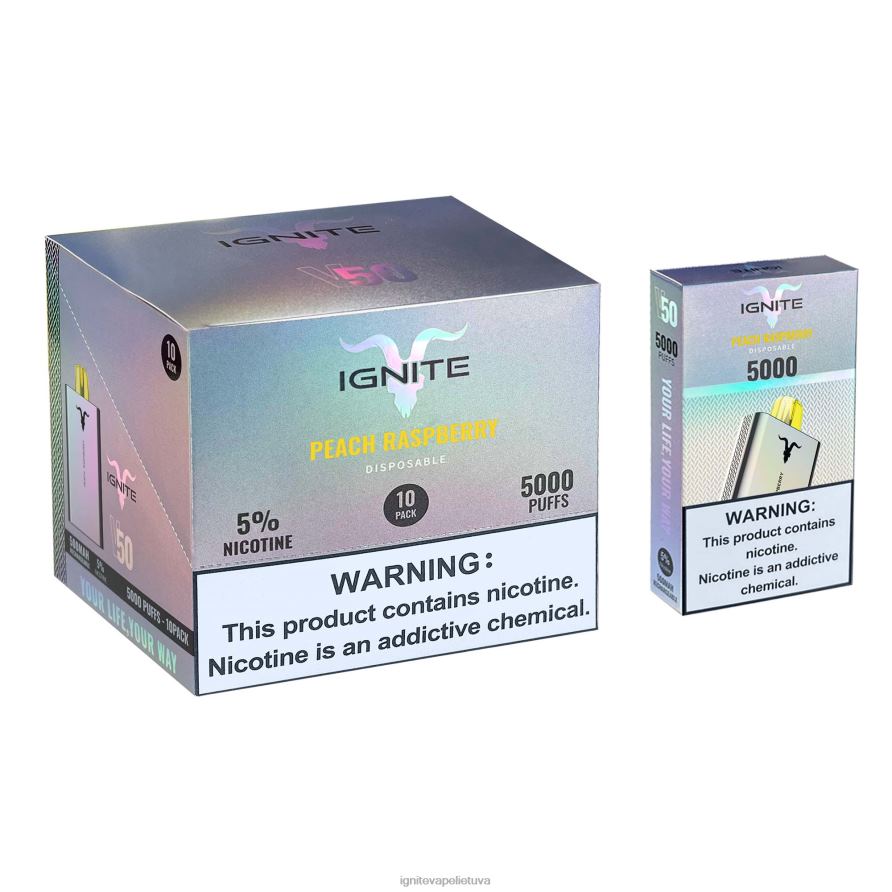 IGNITE V50 Vape rašiklis 10 vnt P2DT6147 IGNITE vape reviews Peach Raspberry