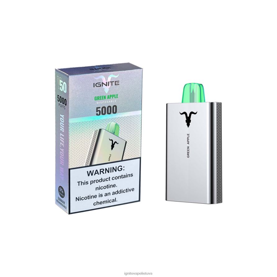 IGNITE V50 vape rašiklis P2DT6157 IGNITE vape reviews žalias obuolys