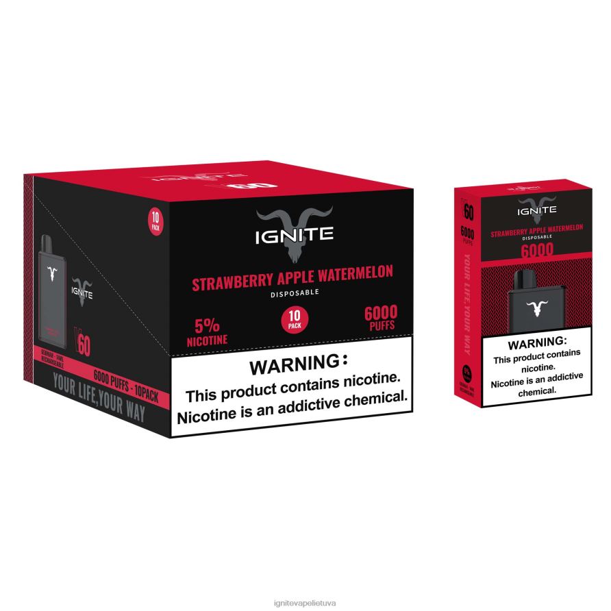 IGNITE V60 Vape rašiklis 10 vnt P2DT61 IGNITE vape lietuva bananų ledas
