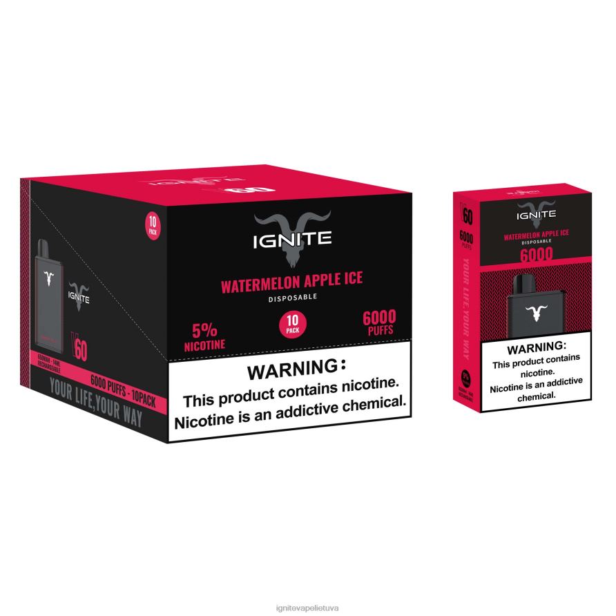 IGNITE V60 Vape rašiklis 10 vnt P2DT61 IGNITE vape lietuva bananų ledas