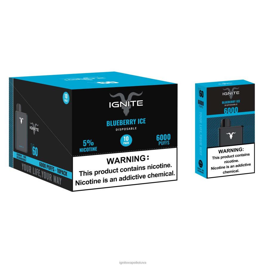 IGNITE V60 Vape rašiklis 10 vnt P2DT61 IGNITE vape lietuva bananų ledas