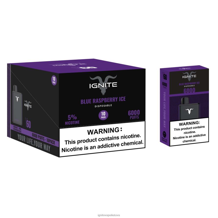 IGNITE V60 Vape rašiklis 10 vnt P2DT61 IGNITE vape lietuva bananų ledas