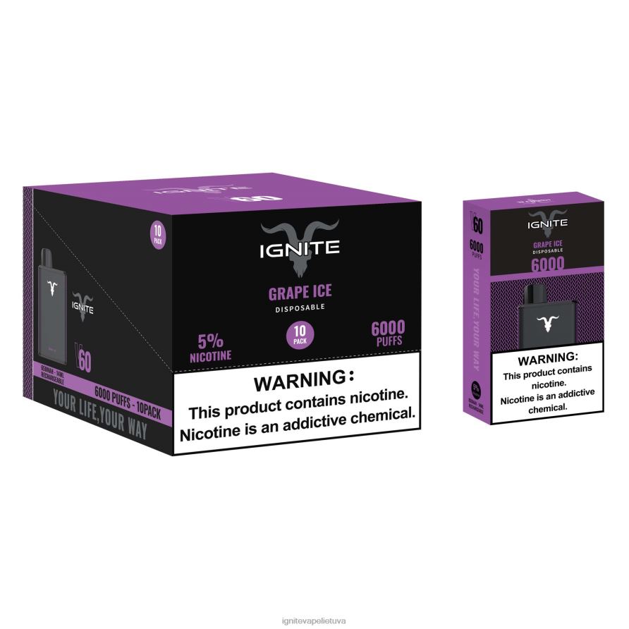 IGNITE V60 Vape rašiklis 10 vnt P2DT61 IGNITE vape lietuva bananų ledas