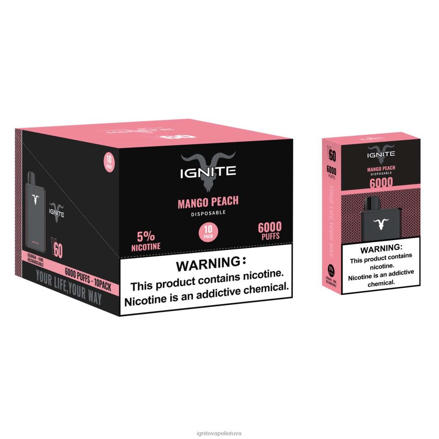 IGNITE V60 Vape rašiklis 10 vnt P2DT61 IGNITE vape lietuva bananų ledas