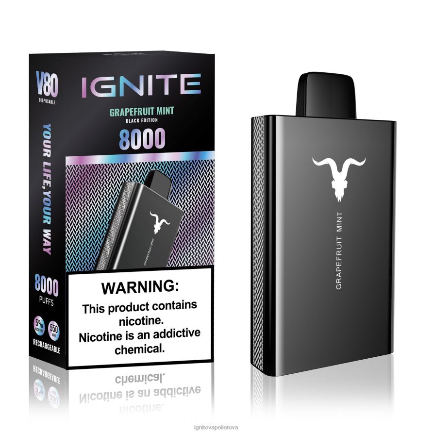IGNITE V80 vape rašiklis P2DT647 IGNITE vape reviews ledinė mėta