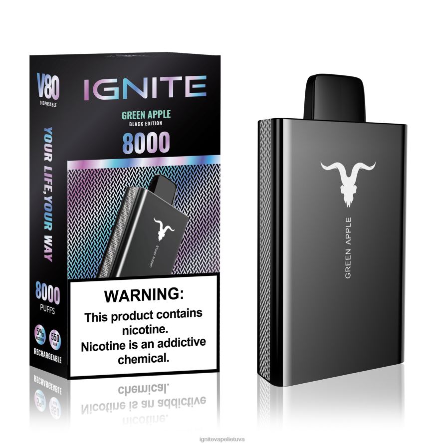 IGNITE V80 vape rašiklis P2DT647 IGNITE vape reviews ledinė mėta