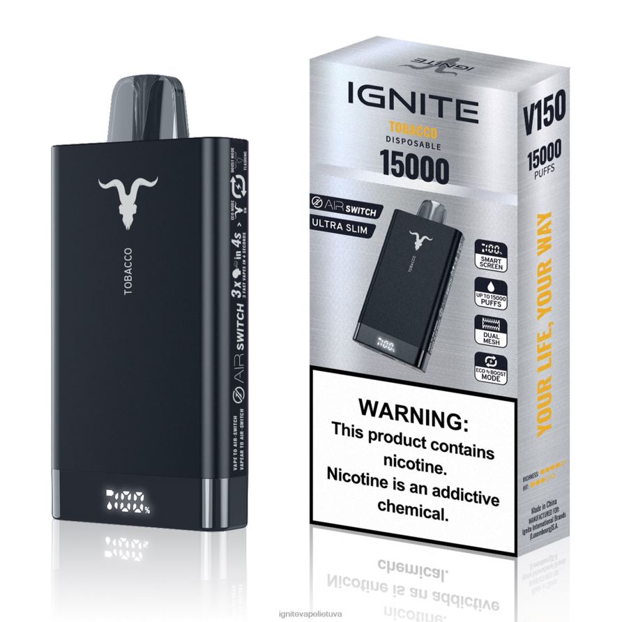 IGNITE V150 vape rašiklis P2DT67 IGNITE vape reviews tabakas